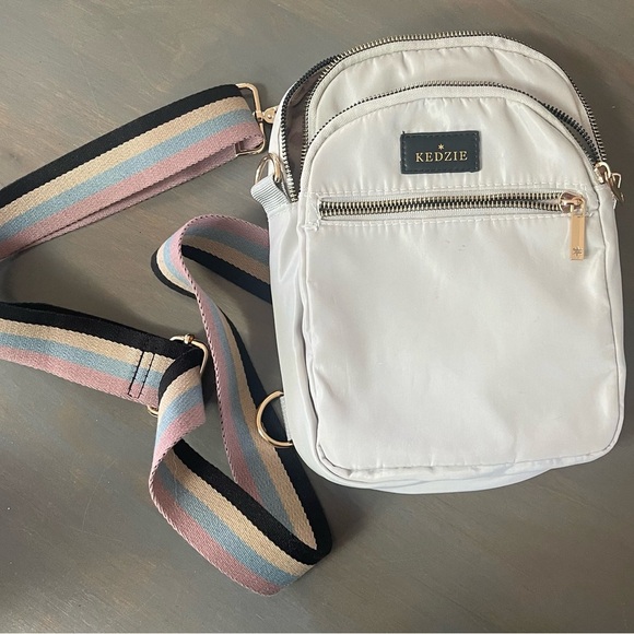 kedzie Handbags - Kedzie Light Gray Crossbody Bag with Striped Strap